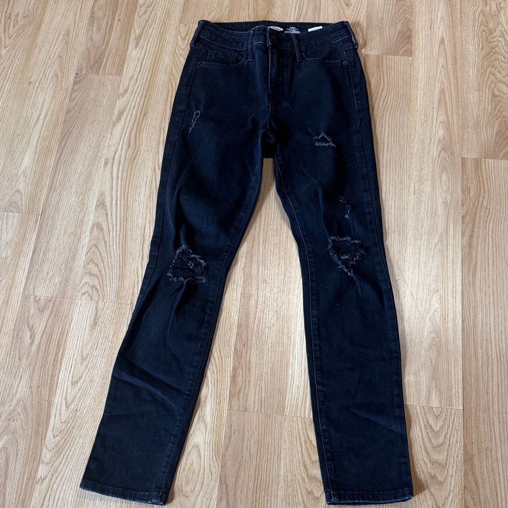 Old Navy size 0 Black Skinny Jeans power slim straight high rise destroyed
